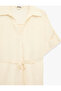 Viscose Fabric Classic Collar Tie Detail Short Sleeve Oversize Shirt - 6