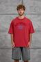 Men's T-Shirt with Letter Stitching, Washable, Red, Oversize, Crew Neck, Cotton