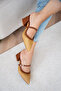 Fely Wicker Detailed Genuine Leather Thick Heeled Women's Tan Slippers - 4