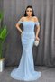 Lace Fabric Stone Detailed Evening Dress - Baby Blue - 2