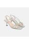 Women's Green Thin Striped Ankle Buckle Heeled Leather Sandals