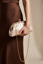 Beige Satin Metal Stone Frame Evening Dress Bag - 3