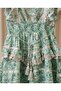 Water Green Patterned Ruffled Maxi Dress with Silver Stripe Detail - 6