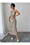 100% Cotton Openwork Backless Crew Neck Long Pareo-Beach Dress with Slit Detail - 2