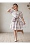 Girl's Plaid Puff Sleeve Vintage Dress and Mini Bag Set