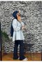 White Navy Blue Striped Shirt Linen Fabric with Elastic Waist - 3