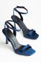 Diana Women's Navy Blue Satin Blunt Toe Heeled Shoes