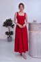 Women's Square Neck Backless Bow Detailed Strappy Midi Length Woven Evening Dress Red, Black