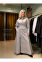 Gold Button Detailed Waist Tie Maxi Dress – Gray - 4