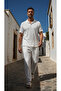 Men's White Short Sleeve Wrinkled Fabric T-Shirt and Sweatpants Set Combination - 6