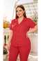 Plus Size Red Color White Tiny Heart Pattern Shirt Collar Buttoned Milan Fabric Women's Pajama Set (3Xl-4Xl-5Xl Size Selection) - 4