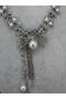 Pearl Detailed Silver Women's Necklace with Stones, Stylish Evening Dress Necklace, Pendant Design - 2