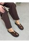 Brown Suede (Dyrot) Toe-Open Slippers with Gold Accessories - 5