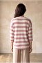 Women's Relaxed Fit Crew Neck Viscose / Elastane Long Sleeve Pink / Ecru Striped Off-Shoulder Blouse Wilda - 4