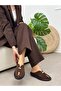 Brown Suede (Dyrot) Toe-Open Slippers with Gold Accessories - 4