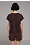 Regular Fit Round Neck Plain Women's Brown Short Sleeve T-Shirt - 2