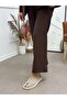 Beige Suede (Dyrot) Toe-Open Slippers with Gold Accessories - 5