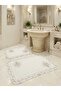 Saraylı Series Gold Sim Embroidered Ruffled Cream Bath Towel Set - 4