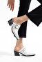 White Matte Leather Suede Studded Detail Closed Front Open Back Heeled Western Cowboy Mules Slippers - 6