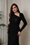 فستان سهرة أسود مطاطي مزين بالكريستال - 3