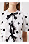 Crew Neck Polka Dot Blouse with Bow on the Front - 3
