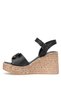 2612901Y Women's Genuine Leather Wedge Heel Sandals Black - 3