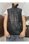 Men's Patchwork Vest with Fur Inside and Genuine Leather on the Outside, Sheep Wool Collar, Piping and Knitwear Detailing - 5