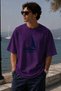Minimal Sailboat Printed Unisex Oversize T-Shirt – Cotton Crew Neck Casual T-Shirt