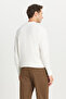 Men's Ecru Standard Fit Regular Cut Shirt Collar Jacquard Knitwear Cardigan - 5