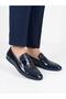 Men's Navy Blue Patent Leather Genuine Leather Loafer Shoes - 2