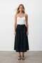 Women's black tie-waist zippered lined midi poplin skirt alc-x15519