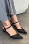 Fonty Transparent Women's Crinkled Patent Leather Heeled Shoes Black