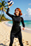 Women's Swimsuit Hijab Set Round Neck Long Raglan Sleeve Plain Pattern Waterproof Knitted Fabric Stylish - 4