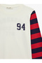 Cotton Long Sleeve Crew Neck T-Shirt with Printed Stripes on the Back - 5