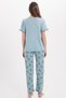 Women's regular fit classic cut 100% cotton ruffle detailed short sleeve printed sea green pajama set - 6