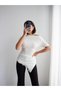 Crep Women's Boat Neck Gathered Slit and Lace Detailed Viscose Ribbed Blouse Ecru - 3