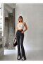 Front Leg Pleated Slit Lycra Spanish/Flare Leg Denim Pants