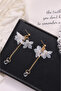 White Three Flower Detailed Drop-Tip Long Dangle Women's Gold Earrings