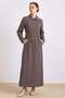 Shirt Collar Sleeves Pleated Detailed Lined Overcoat Mink 6864 - 2