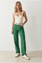 Women's Grass Green High Waist Wide Leg Gabardine Trousers Pnt-19000411