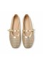 Women's Gold Hand Knitted Buckle Strap Straw Look Mesh Detailed Summer Casual Flat Sole Ballerinas - 5