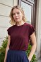 Women's Silky Fabric Wide Zero Neck Short Sleeve Tshirt Blouse-Burgundy - 7