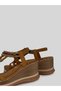 Novira Women's Suede Bright Color Stone Embellished Wooden Heel Bow Tie Natural Stone Look Ankle Elastic Tie Wedge Heel Sandals 7 cm - 4