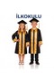 İlkokul Uni̇sex Black Graduation Gown and Cap Set with Colorful Stripes