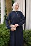 Navy Blue Buttoned Tunic Trousers Suit - 3