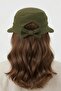 Women's Khaki Green Wide Brim Summer Hat |   Adjustable Visor Cap with Bow Detail - 5