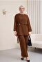 Double Dabıl Set with Cross-Tie Buckle and Slit Trousers - Brown