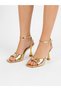 Women's heeled sandals gold patent leather - 3