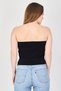 Women Straight Across Neckline Embroidered Strapless Top, Black - 3