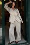 Beige V-Neck Buttoned Belted Double Modal Women's Suit Mg2619 - 5
